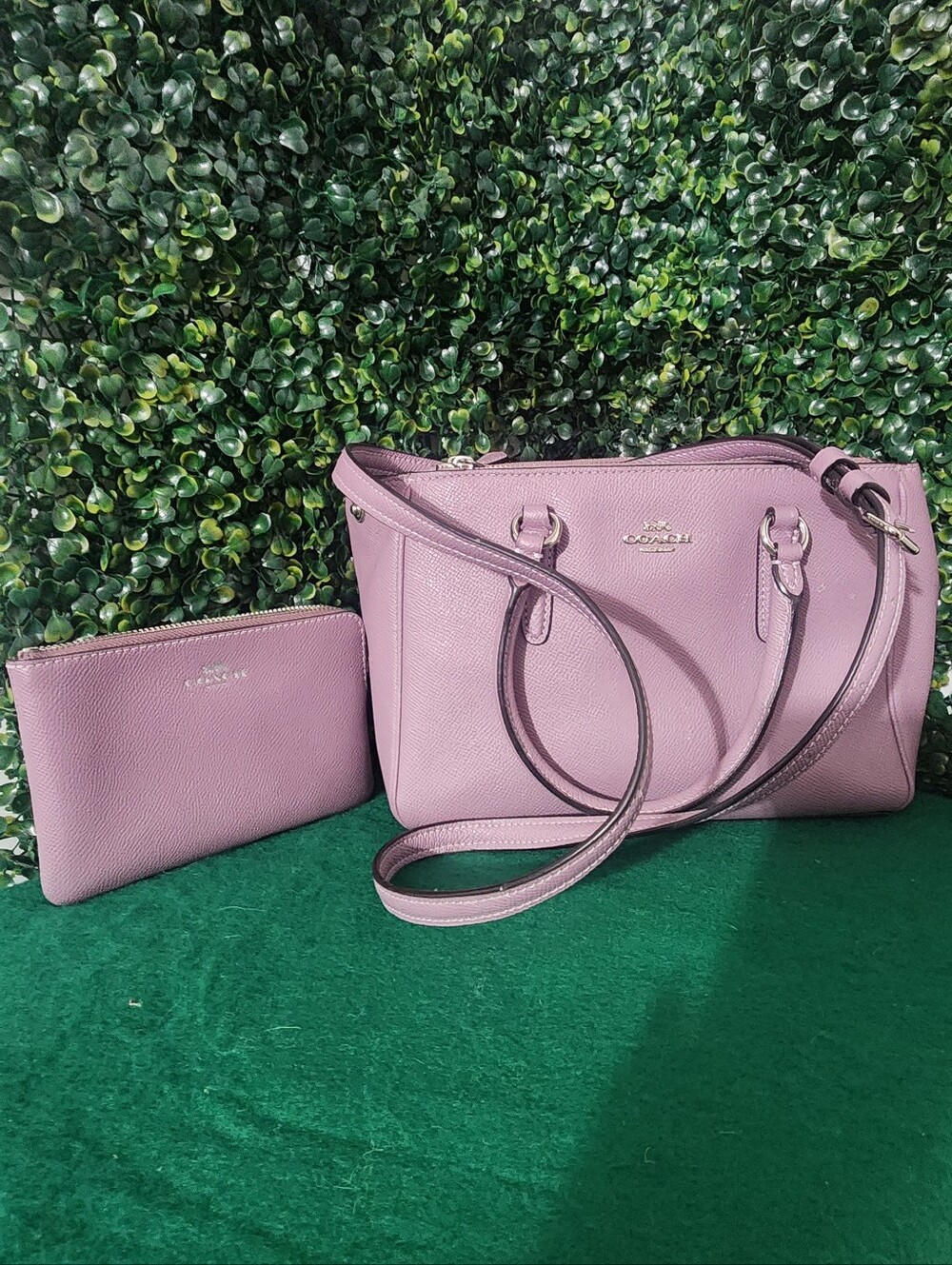 Coach Lavender Pebbled Leather Shoulder Satchel with Pouch